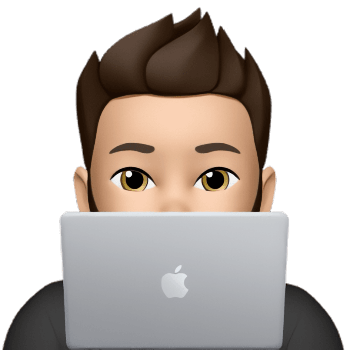 Memoji image of Patrick behind a macbook