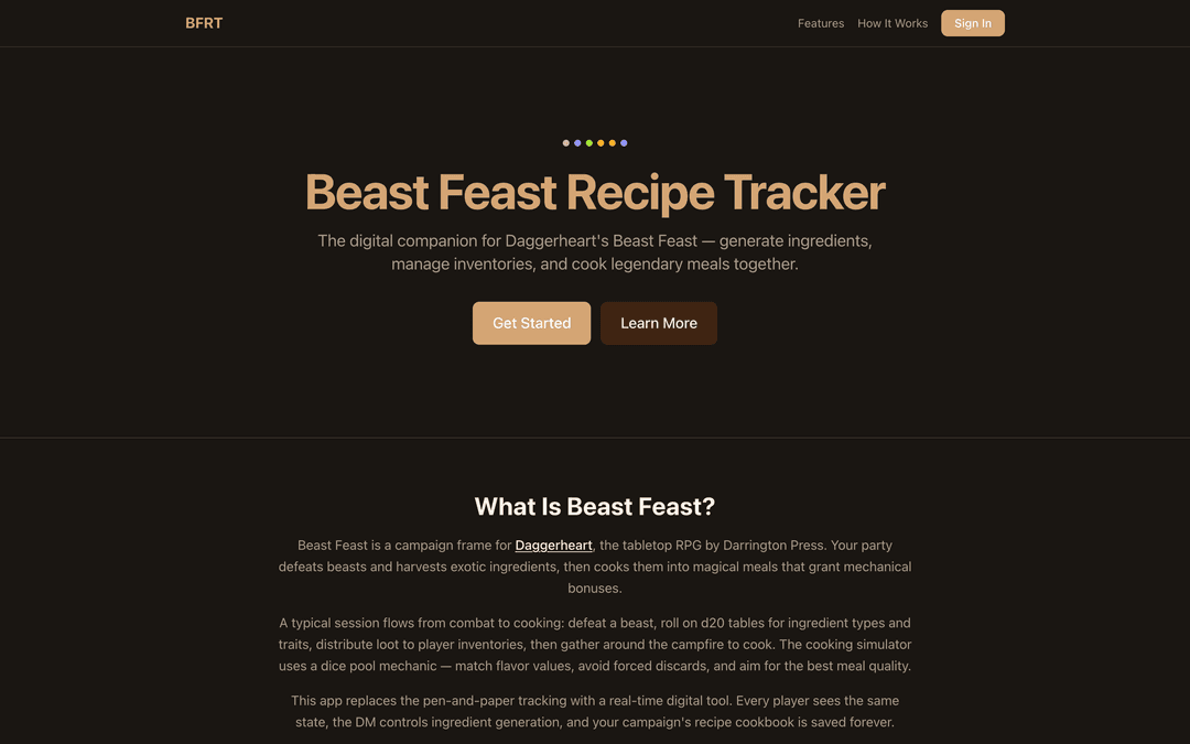 Screenshot Beast Feast Recipe Tracker